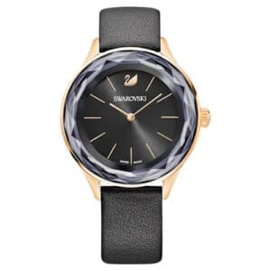 Octea Nova Watch, Leather strap, Black, Rose gold tone