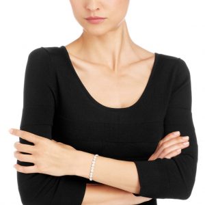 Una Angelic Tennis bracelet Round cut, Small, White, Rhodium plated