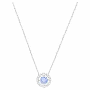 Una necklace, round cut, Blue, Rhodium plating