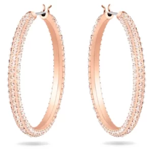 Dextera hoop earrings Pavé, Large, White, Rose gold tone plated