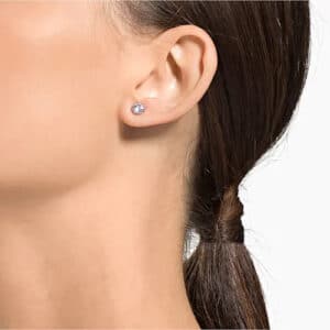 Attract Round Pierced Earrings, White, Rhodium plating