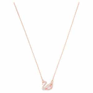Dazzling Swan Necklace, Multi-colored, Rose gold plating