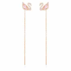 Dazzling Swan Pierced Earrings, Multi-colored, Rose gold plating