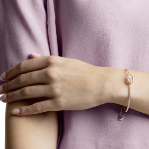 Una bracelet Round cut, Oval shape, White, Rose gold-tone plated