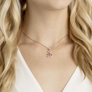 Dazzling Swan Y Necklace, Multi-colored, Rose gold plating