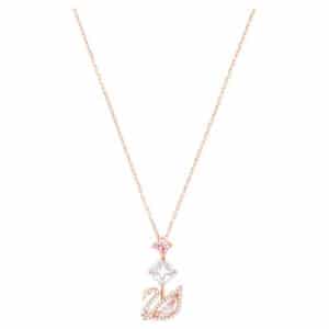 Dazzling Swan Y Necklace, Multi-colored, Rose gold plating