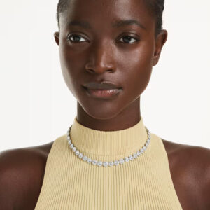 Una Angelic Tennis necklace Round cut, White, Rhodium plated