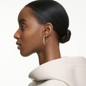 Dextera hoop earrings Pavé, Large, White, Rose gold tone plated