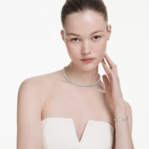 Una Angelic set Round cut, White, Rhodium plated