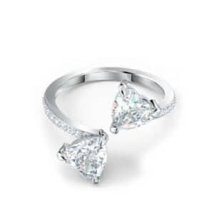 Mesmera Attract open ring, Heart cut, Pavé, Heart, White, Silver-tone finish