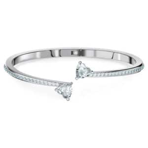 Mesmera bangle Heart, White, Rhodium plated