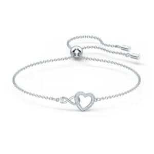 Hyperbola bracelet Infinity and heart, White, Rhodium plated