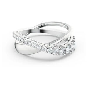 Hyperbola ring Round cut, White, Rhodium plated
