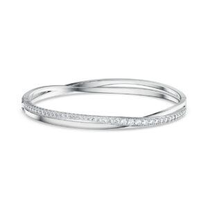 Hyperbola bangle White, Rhodium plated