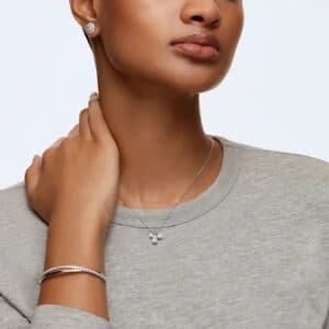 Hyperbola bangle White, Rhodium plated