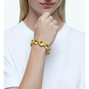 Harmonia bracelet Cushion cut crystals, Yellow, Rhodium plated