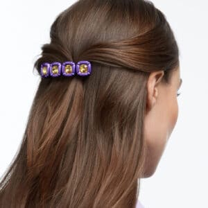 Hair clip Cushion cut, Purple, Gold-tone plated