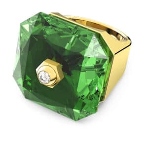 Numina ring Octagon cut crystal, Green, Gold-tone plated