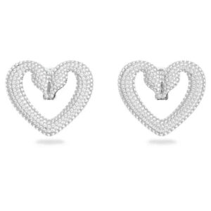 Una clip earrings Heart, Medium, White, Rhodium plated