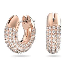 Dextera hoop earrings Pavé, White, Rose-gold tone plated