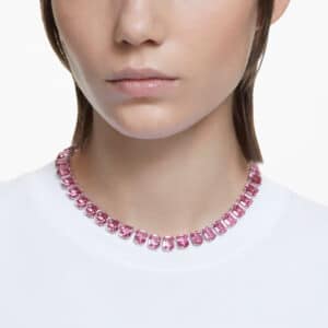 Millenia necklace Octagon cut, Pink, Rhodium plated