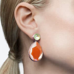 Orbita clip earrings Asymmetrical, Drop cut, Multicolored, Rhodium plated