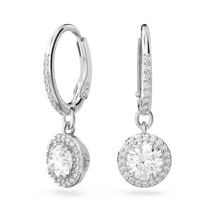 Una drop earrings Round cut, Pavé, White, Rhodium plated