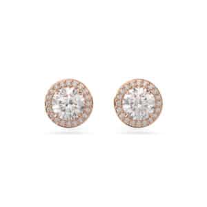Una stud earrings Round cut, Pavé, White, Rose gold-tone plated