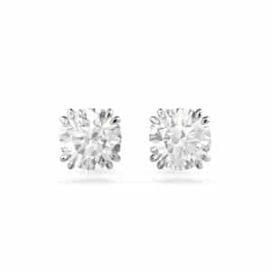 Stilla stud earrings Round cut, White, Rhodium plated