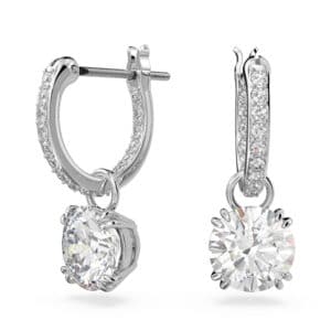 Stilla drop earrings Round cut, White, Rhodium plated
