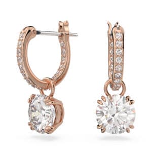 Stilla drop earrings Round cut, White, Rose gold-tone plated