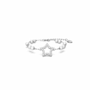 Stella bracelet Crystal pearls, Star, White, Rhodium plated