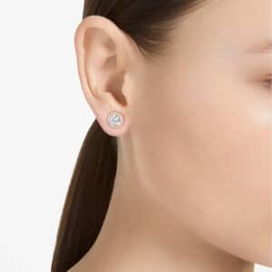 Una stud earrings Round cut, Pavé, White, Rose gold-tone plated