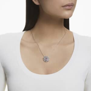 Eternal Flower pendant Flower, Pink, Rhodium plated