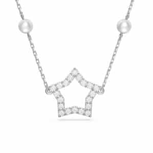 Stella necklace Crystal pearls, Star, White, Rhodium plated