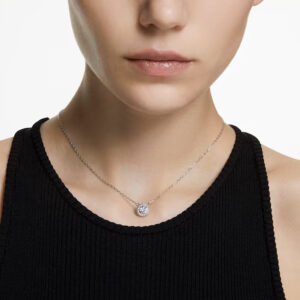 Una pendant Round cut, Pavé, White, Rhodium plated
