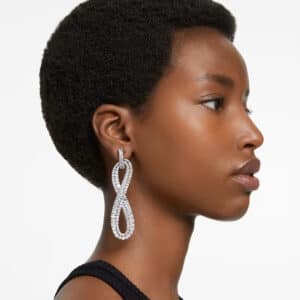 Hyperbola clip earrings White, Rhodium plated