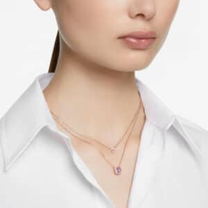 Millenia layered necklace Octagon cut, Purple, Rose gold-tone plated