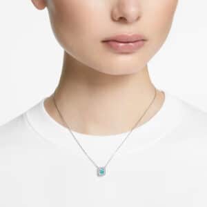 Millenia necklace Octagon cut, Blue, Rhodium plated