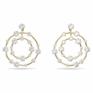 Constella clip earrings Circle, White, Gold-tone plate