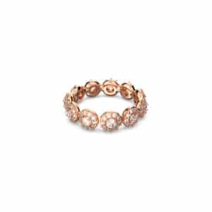 Una ring Round cut, Pavé, White, Rose gold-tone plated