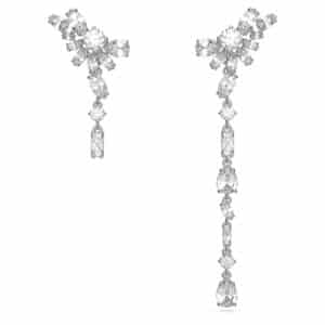 Gema drop earrings Asymmetric design, Flower, White, Rhodium plated