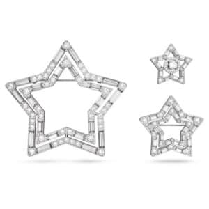 Stella brooch Set (3), Star, White, Rhodium plated