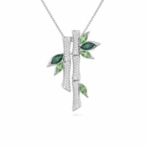 Dellium necklace Bamboo, Green, Rhodium plated