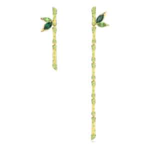 Dellium drop earrings Asymmetrical design, Bamboo, Green, Gold-tone plated