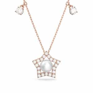 Stella necklace Mixed round cuts, Star, White, Rose gold-tone plated