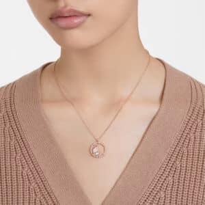 Dellium necklace Bamboo, White, Rose gold-tone plated