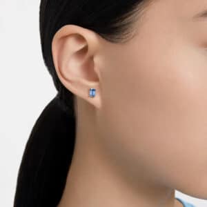 Stilla stud earrings Cushion cut, Blue, Rhodium plated