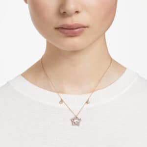 Stella necklace Mixed round cuts, Star, White, Rose gold-tone plated