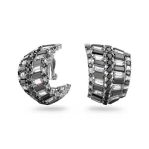 Hyperbola clip earrings Mixed cuts, Black, Rhodium plated